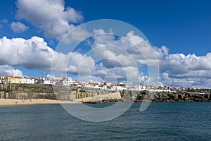 View of the traditional village of Ericeira, with the Praia dos Pescadores Fisherman beach and the fishing harbor