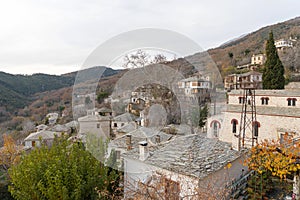 View of a traditional village with stone houses in Greece