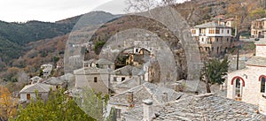 View of a traditional village with stone houses in Greece