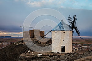 View of a traditional windmill in Molinos de Viento de Consuegra, Spain