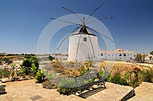 View of traditional windmill, Vejer de la Frontera, Andalusia, Spain photo
