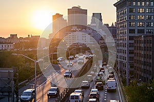 View of traffic on the Brooklyn Queens Expressway in New York City