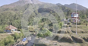 View of trail motorcycle biker in the foot of Mount Merapi