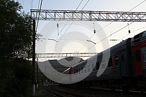 View of the train passing through the North Caucasus mainline. Railway