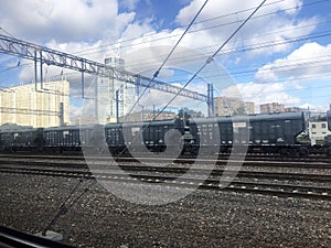 View from the train window to the railway.