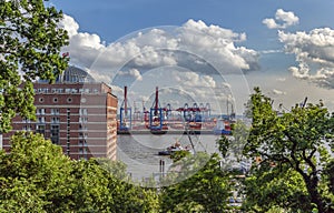view of the transhipment port in hamburg