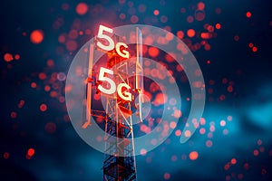 View of transmitter post with glowing lighting digital interface. Generative AI.