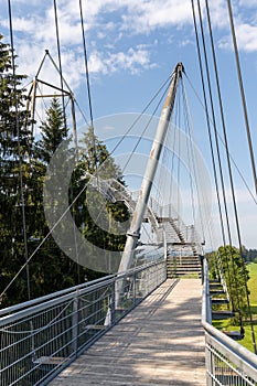 View of the tree top path and trail in the hills of southern Bavaria in Scheidegg