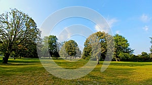 View at trees and fields on Toronto Islands park