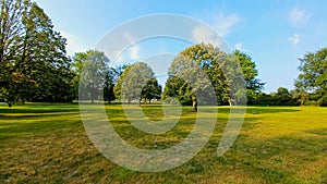 View at trees and fields on Toronto Islands park