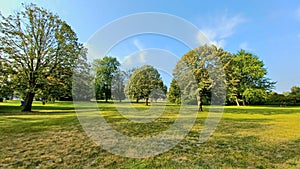 View at trees and fields on Toronto Islands park