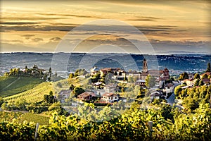 View of Treiso village in langhe, northern italy on late summer