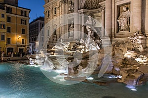 View of Trevi fountain at night, Rome Italy