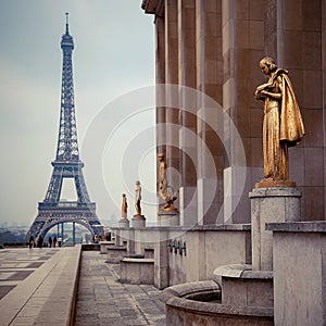 View from Trocadero on Eiffel tower, Paris