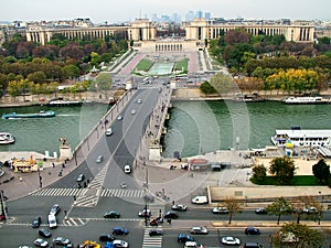 View of the Trocadero park Jardins duTrocadero} in Paris