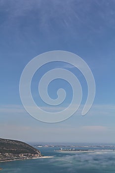 View of Troia Peninsula in coastal landscape of Arrabida in Portugal