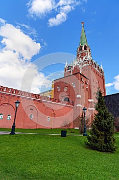 View on Troitskaya or Trinity tower of Moscow Kremlin. Russia