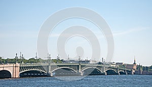 View of the Troitsky bridge on the Neva river in St. Petersburg