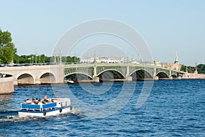 View of Troitsky Bridge in St. Petersburg in the summer day