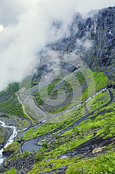 View On Troll Road And Cloud Over Mountain, Norway,