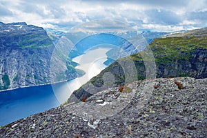 View from the Trolltunga cliff in Norway