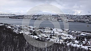 View of TromsÃ¸, surrounding islands and fjords, Fjellheisen, Norway