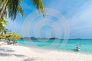 View of tropical beach on the island Malcapuya, Palawan photo