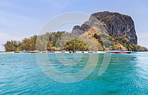 View of tropical beach of Poda island in the andaman sea krabi Thailand