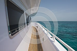 View of tropical sea from private luxury yacht