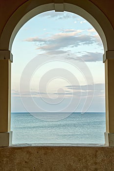 View trough arcades of city wall in Novigrad