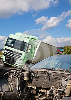 View of truck and car in an accident