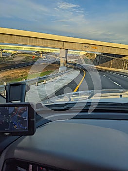 View from truck cockpit on a freeway photo