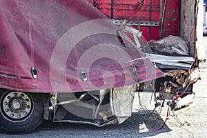 View of truck on an a highway in an accident