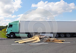 View of truck on an highway in an accident