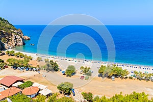 A view of Tsambou beach with azure sea water, Samos island, Greece