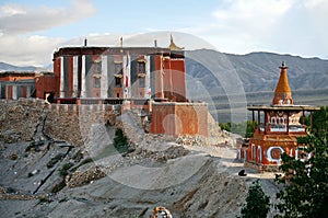 View of Tsarang Gompa - a monastery of the Sakya sect, built in 1395. Trekking to the Upper Mustang closed area. Nepal