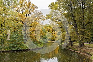 View of the Tsaritsyno Park and ponds in autumn