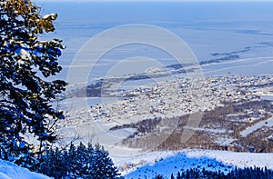 View from Tserkovka mountain to the resort town of Belokurikha