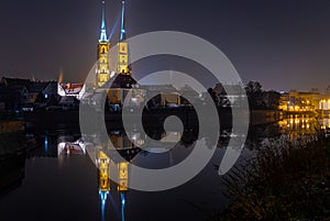 View of Tumski island in Wroclaw in the night, Poland