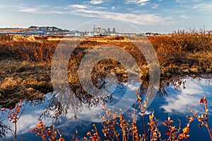 View of the tundra and industrial zone in the vicinity of an arctic settlement.