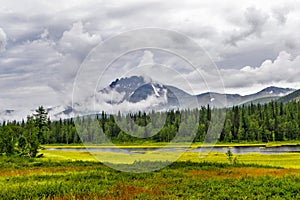 View of the tundra and mountain of the subpolar urals