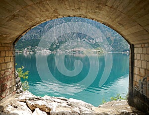 The view from the tunel by the sea in adriatic sea in mintenegro