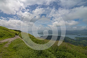 View of Tung Fort and Pawna Dam from  Lohagad Fort near Lonavala,Maharashtra,India