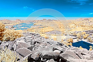 View of Tungabhadra river and Pampa Sarovar from hilltop