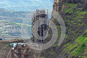 View from Tungi hill of 108 ft Jain Idol of Rishabhdev Bhagwan believed to be the first Tirthankara in Jainism. Mangi Tungi hills.