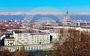 View of Turin with Mole Antonelliana, Italy