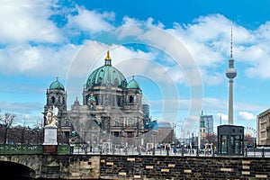 View of TV tower and Berlin Cathedral in Berlin, Germany