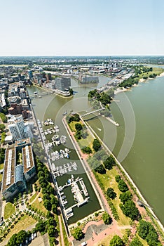 View from the TV Tower Rheinturm in Dusseldorf, Germany