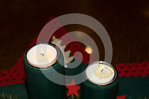 View on two burning candles of the advents wreath at home in niederlangen emsland germany