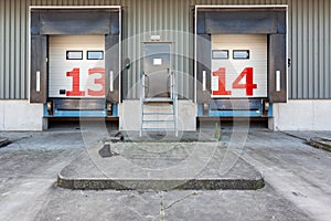 View of two loading docks at a warehouse